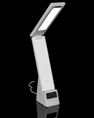 Лампа с будильником для беспроводной зарядки смартфона и часов Powerack, белая