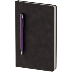 Блокнот Magnet Chrome с ручкой, черный с фиолетовым